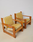 Pair of Italian Lounge Chairs With Stripe Cushions