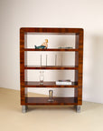 Italian Burl Wood Bookcase With Chrome Feet