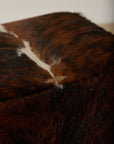 Genuine Cowhide Cube Ottoman – Tri-Color Brown & White Hair-on-Hide Footstool