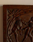 Antique 19th Century Hand-Carved Solid Oak Wooden Relief Plaque – Dancing Cherubs