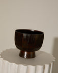Vintage Japanese Hand Carved Zelkova Wood Pedestal Bowl