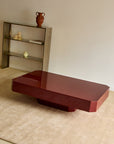 Vintage French Red Lacquered Floating Coffee Table with Canted Corners (c. 1970s)