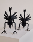 Antique Pair of Forged in Fire Wrought Iron Dragon Andirons / Fireplace Firedogs