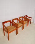 Set of x4 Original Red Stain Carimate Carver Chairs by Vico Magistretti