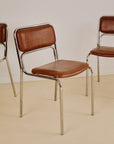 Set of 4 Bauhaus Chrome Tubular Steel and Brown Faux Leather Chairs, 80s Italy
