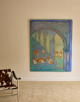 Large 1989 French Postmodern Neo-Symbolist Painting – Vestales dans les Jardins by B. Blanc-Fontonille