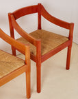 Set of x4 Original Red Stain Carimate Carver Chairs by Vico Magistretti