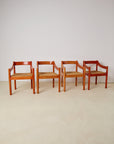 Set of x4 Original Red Stain Carimate Carver Chairs by Vico Magistretti