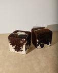 Genuine Cowhide Cube Ottoman – Tri-Color Brown & White Hair-on-Hide Footstool