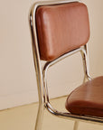 Set of 4 Bauhaus Chrome Tubular Steel and Brown Faux Leather Chairs, 80s Italy