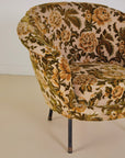 Italian Velvet Floral Armchair and Pouffe