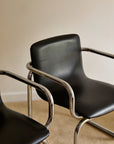 Pair of Vintage Postmodern Italian Black Leather & Tubular Chrome Cantilever Armchairs (c. 1970s–1980s)