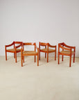 Set of x4 Original Red Stain Carimate Carver Chairs by Vico Magistretti