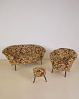Italian Velvet Floral Armchair and Pouffe