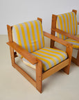 Pair of Italian Lounge Chairs With Stripe Cushions