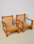 Pair of Italian Lounge Chairs With Stripe Cushions
