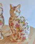 Pair of XL Ceramic Floral Cats