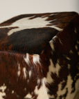 Genuine Cowhide Cube Ottoman – Tri-Color Brown & White Hair-on-Hide Footstool