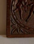 Antique 19th Century Hand-Carved Solid Oak Wooden Relief Plaque – Dancing Cherubs