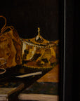 Gilded Still Life – Moody Vintage Oil Painting of Tea Service & Curiosities
