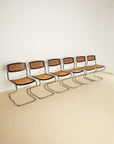 Mid Century Italian Chrome and Rattan Dining Chairs Set of X6