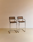 Pair of Cane and Chrome Bar Stools