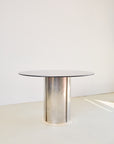Chrome Base Dining Table with Smoked Glass Top in the Style of Antonia Astori