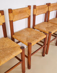 Set of x6 French Mid Century Wood and Rush Dining Chairs