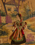 Vintage Framed European Folk Art Tapestry Wall Hanging – Village Festival Scene