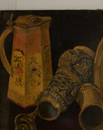 Antique Tabletop Still Life: Ceramic Vessels & Pewter