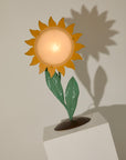 Vintage 1970s Italian Hand-Painted Metal Sunflower Table Lamp