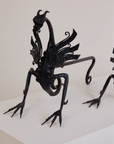 Antique Pair of Forged in Fire Wrought Iron Dragon Andirons / Fireplace Firedogs