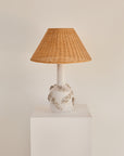 Floral Porcelain Lamp With Wicker Shade