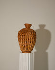 Vintage Mid-Century Woven Rattan Textured Ovoid Vase