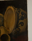 Antique Tabletop Still Life: Ceramic Vessels & Pewter