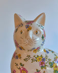 Pair of XL Ceramic Floral Cats