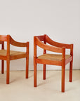 Set of x4 Original Red Stain Carimate Carver Chairs by Vico Magistretti