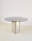 Chrome Base Dining Table with Smoked Glass Top in the Style of Antonia Astori