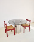Chrome Base Dining Table with Smoked Glass Top in the Style of Antonia Astori