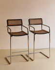 Pair of Cane and Chrome Bar Stools