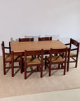 Mid-Century Modern Dining Set – Rectangular Wood Table with 6 Rush-Seat Chairs