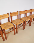 Set of x6 French Mid Century Wood and Rush Dining Chairs