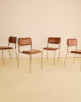 Set of 4 Bauhaus Chrome Tubular Steel and Brown Faux Leather Chairs, 80s Italy