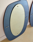 Pair of Round Blue Glass Italian Mirrors