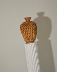 Vintage Mid-Century Woven Rattan Textured Ovoid Vase