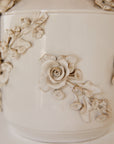 Floral Porcelain Lamp With Wicker Shade