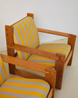 Pair of Italian Lounge Chairs With Stripe Cushions