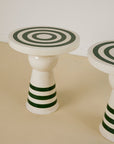 Italian Pair of Green and White Ceramic Side Tables