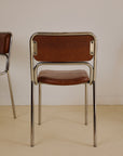 Set of 4 Bauhaus Chrome Tubular Steel and Brown Faux Leather Chairs, 80s Italy
