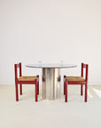 Chrome Base Dining Table with Smoked Glass Top in the Style of Antonia Astori